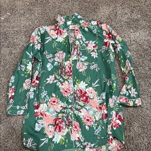 Floral Green Women's Satin PJ Top